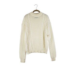 Vtg Passport 360 Classic Cable Knit Fishermans Sweater Ivory Acrylic Size Large